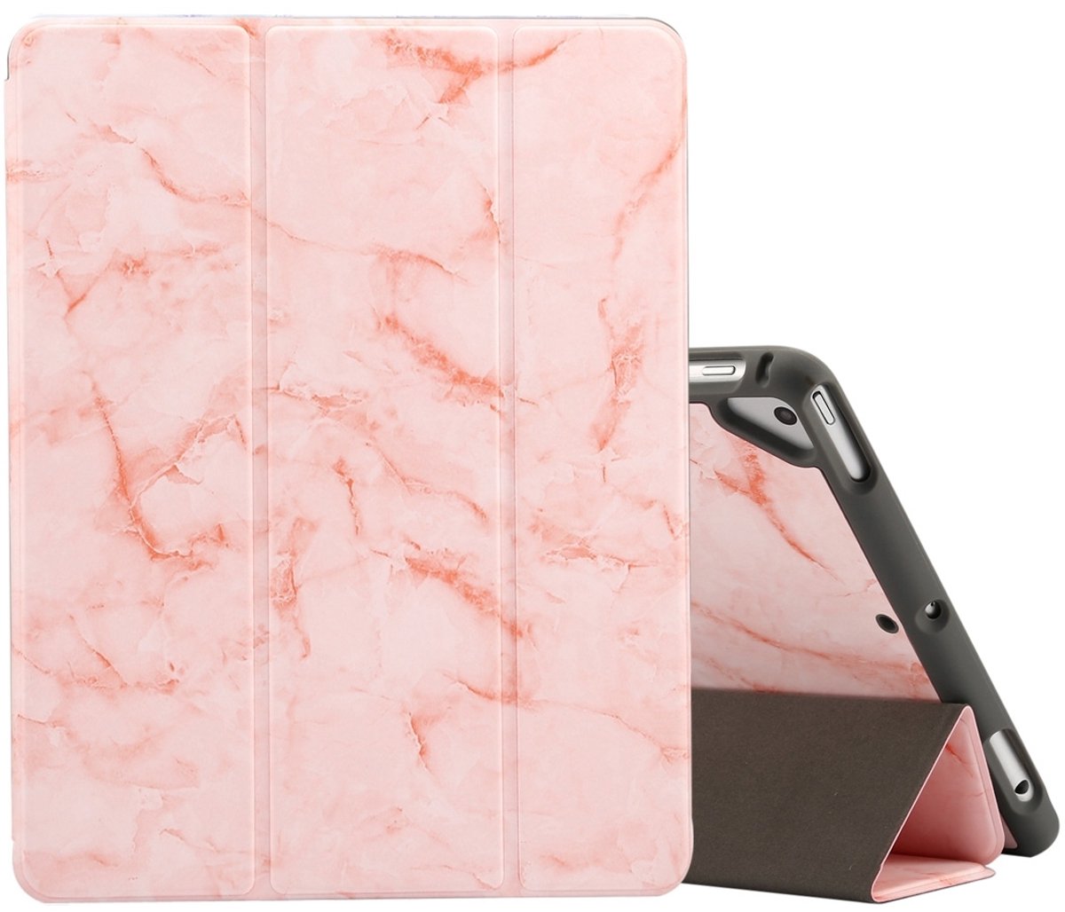 Mobigear Tablethoes geschikt voor Apple iPad 5 (2017) Hoes | Mobigear Tri-Fold Marble Bookcase + Stylus Houder - Roze