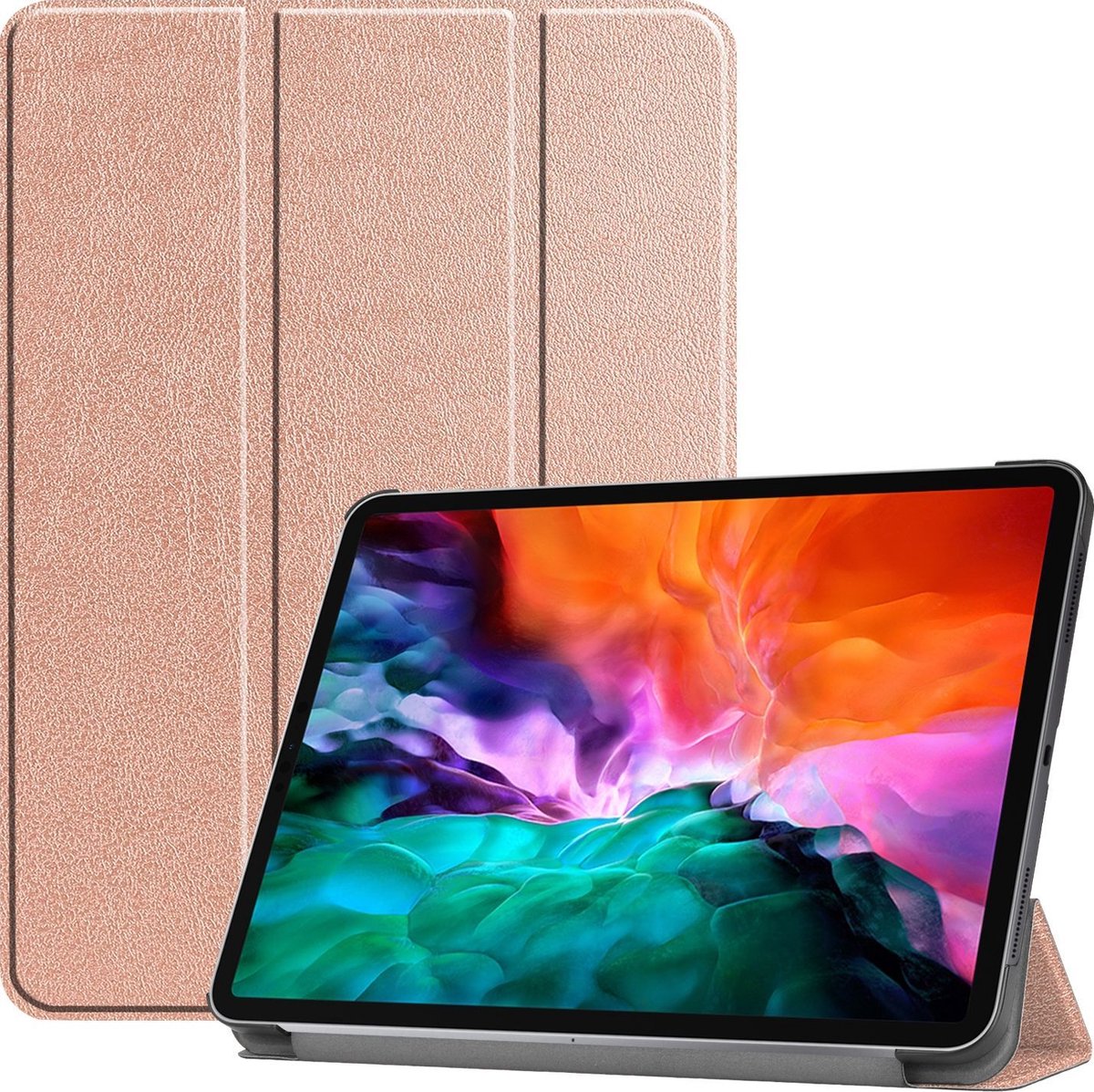 Mobigear Tablethoes geschikt voor Apple iPad Pro 12.9 Inch (2021) Hoes | Mobigear Tri-Fold Bookcase - Roségoud