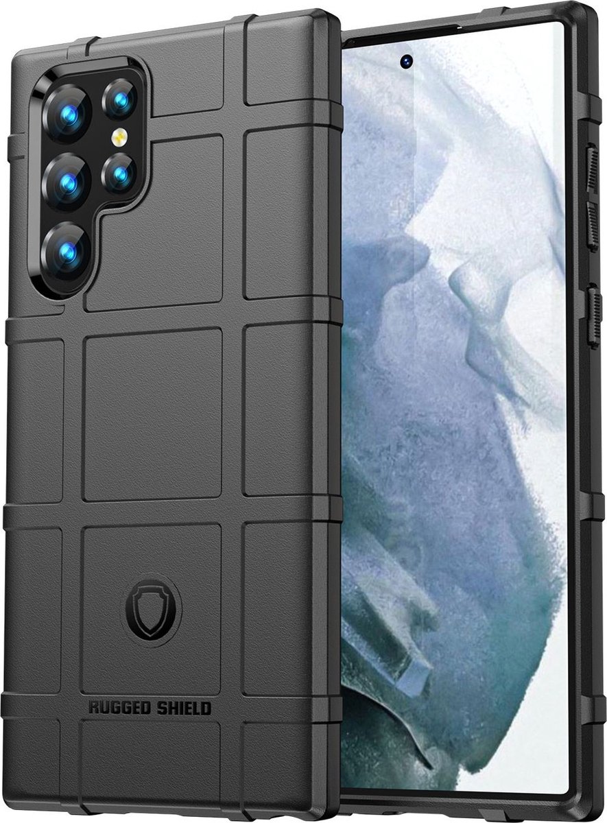 Mobigear Hoesje geschikt voor Samsung Galaxy S22 Ultra Telefoonhoesje Flexibel TPU | Mobigear Rugged Shield Backcover Shockproof | Schokbestendig Galaxy S22 Ultra Telefoonhoesje | Anti Shock Proof - Zwart