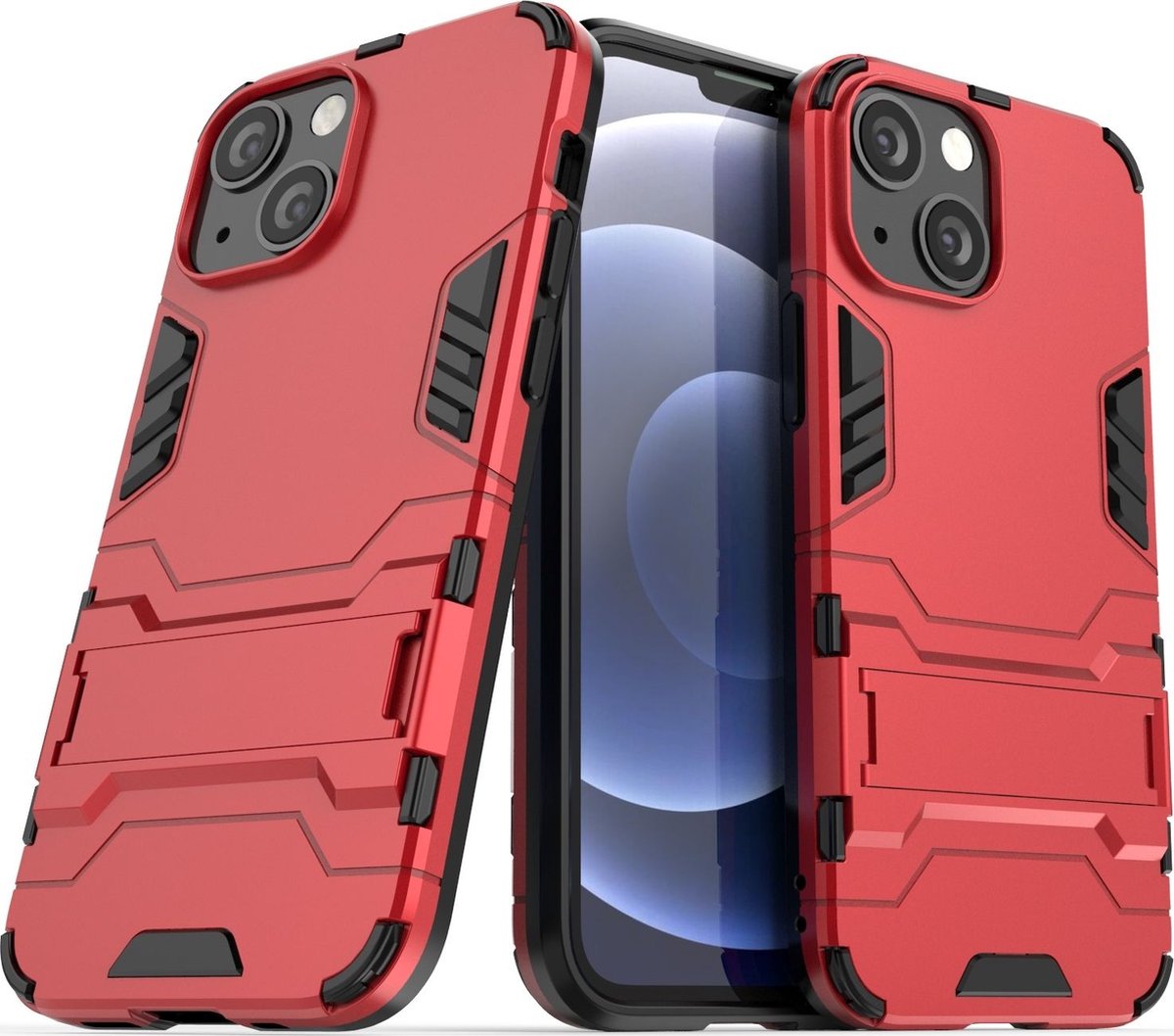 Mobigear Hoesje geschikt voor Apple iPhone 13 Mini Telefoonhoesje Hardcase | Mobigear Armor Stand Backcover Shockproof met Standaard | Schokbestendig iPhone 13 Mini Telefoonhoesje | Anti Shock Proof - Rood