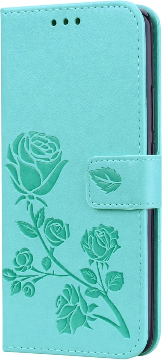 Mobigear Telefoonhoesje geschikt voor Huawei Mate 20 Pro Hoesje | Mobigear Roses Bookcase Portemonnee | Pasjeshouder voor 2 Pasjes | Telefoonhoesje voor Pinpas / OV Kaart / Rijbewijs - Turquoise
