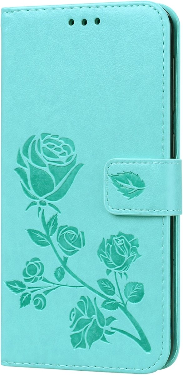 Mobigear Telefoonhoesje geschikt voor Samsung Galaxy A10 Hoesje | Mobigear Roses Bookcase Portemonnee | Pasjeshouder voor 2 Pasjes | Telefoonhoesje voor Pinpas / OV Kaart / Rijbewijs - Turquoise