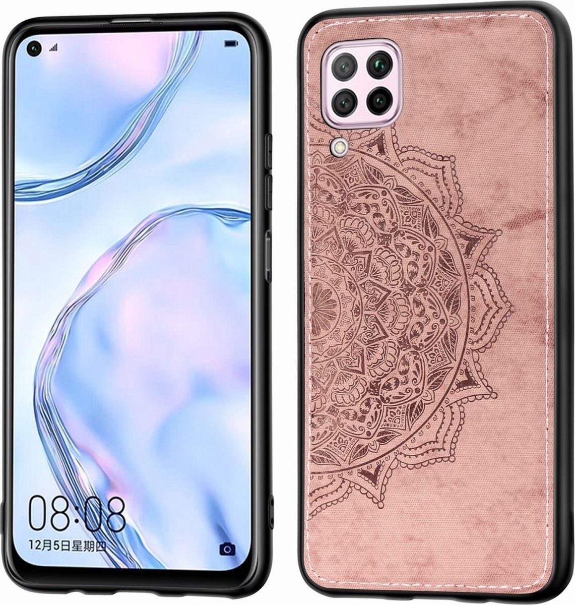 Mobigear Hoesje geschikt voor Huawei P40 Lite Telefoonhoesje Hardcase | Mobigear Mandala Backcover | P40 Lite Case | Back Cover - Roségoud