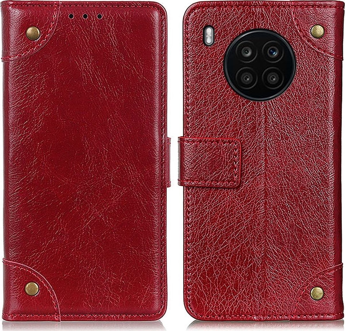 Mobigear Telefoonhoesje geschikt voor HONOR 50 Lite Hoesje | Mobigear Ranch Bookcase Portemonnee | Pasjeshouder voor 3 Pasjes | Telefoonhoesje voor Pinpas / OV Kaart / Rijbewijs - Bordeaux Rood