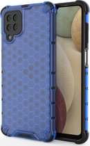 Mobigear Hoesje geschikt voor Samsung Galaxy A12 Telefoonhoesje Hardcase | Mobigear Honeycomb Backcover Shockproof | Schokbestendig Galaxy A12 Telefoonhoesje | Anti Shock Proof - Blauw
