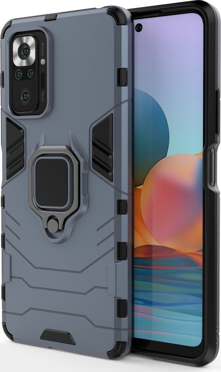 Mobigear Hoesje geschikt voor Xiaomi Redmi Note 10 Pro Telefoonhoesje Hardcase | Mobigear Armor Ring Backcover Shockproof met Ringhouder | Schokbestendig Redmi Note 10 Pro Telefoonhoesje | Anti Shock Proof - Blauw