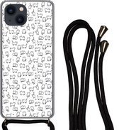 Coque avec cordon iPhone 13 - Meiden - Chat - Motifs - Fille - Kids - Enfants - Siliconen - Bandoulière - Coque arrière avec cordon - Coque pour téléphone avec cordon - Coque avec corde