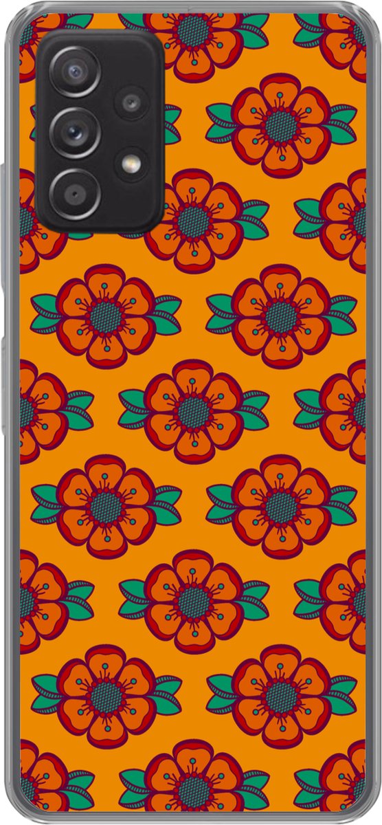 Telefoonhoesje Geschikt voor Samsung Galaxy A53 5G hoesje - Design - Retro - Rozen - Oranje - Siliconen Telefoonhoesje Telefoonhoesje