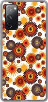 Geschikt voor Samsung Galaxy S20 FE hoesje - Design - Retro - Oranje - Bloemen - Siliconen Telefoonhoesje