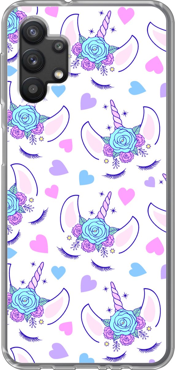 Telefoonhoesje Geschikt voor Samsung Galaxy A32 5G hoesje - Meiden - Unicorn - Bloemen - Patronen - Girl - Kids - Kinderen - Siliconen Telefoonhoesje Telefoonhoesje