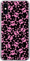 Geschikt voor iPhone X hoesje - Meisje - Piraten - Roze - Patronen - Girl - Kind - Kinderen - Siliconen Telefoonhoesje