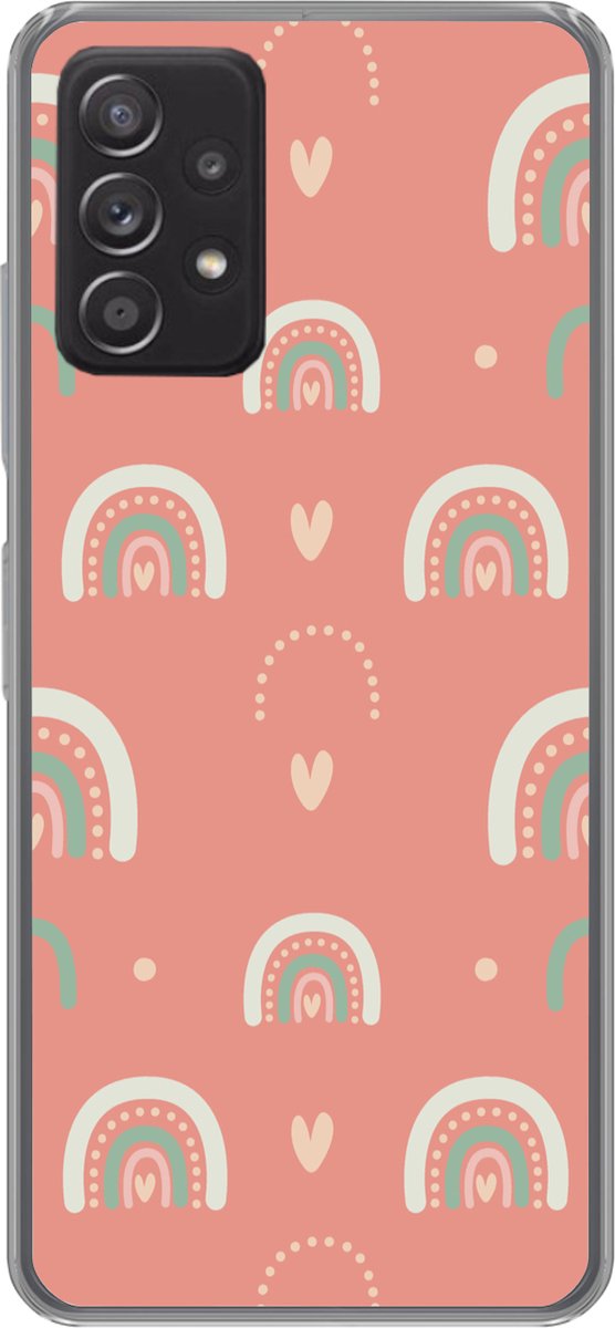 Telefoonhoesje Geschikt voor Samsung Galaxy A53 5G hoesje - Meisjes - Regenboog - Hartjes - Patronen - Girl - Roze - Kinderen - Kind - Siliconen Telefoonhoesje Telefoonhoesje