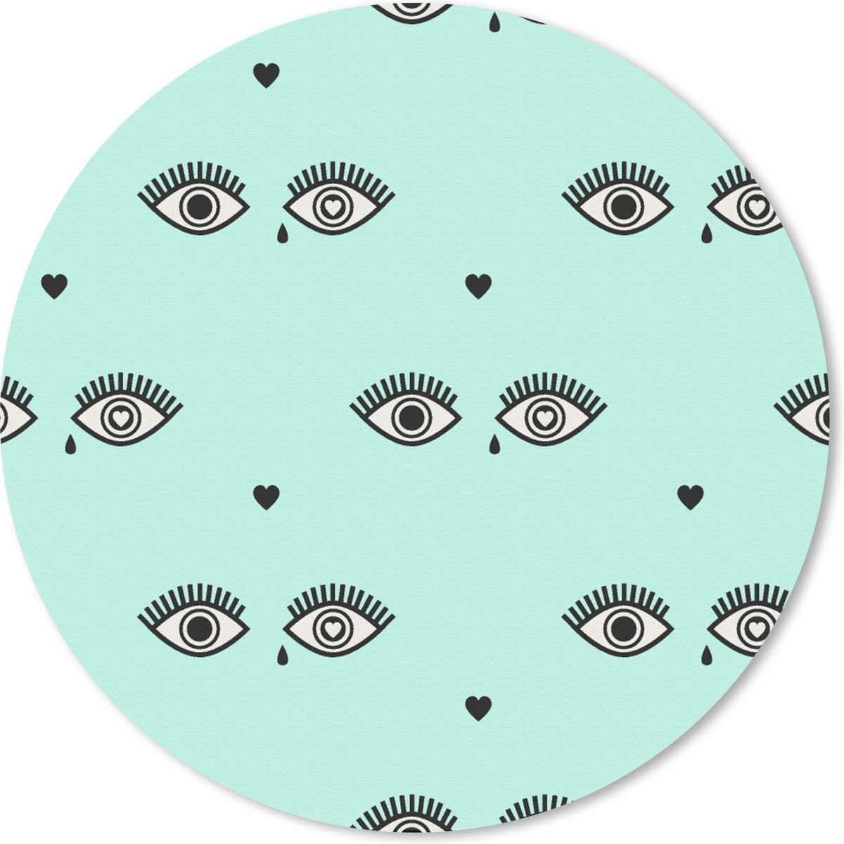 Muismat rond 50x50 cm - Mousepad Meisjes - Ogen - Hartjes - Patronen - Girl - Kids - Kinderen - Ronde muismatten