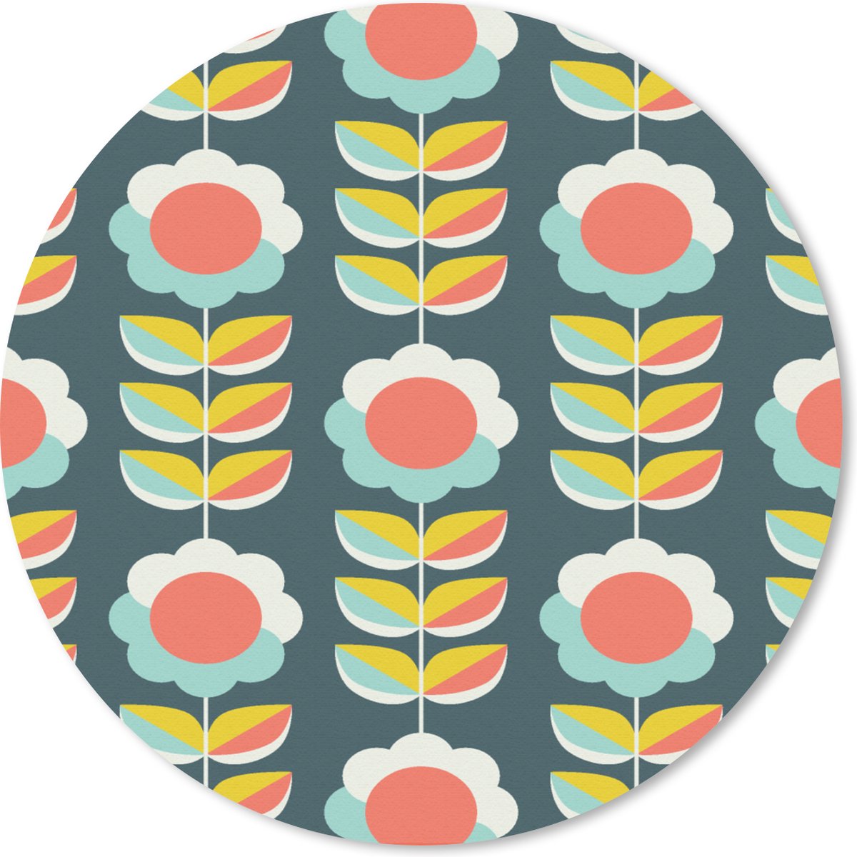 Muismat rond 30x30 cm - Mousepad Retro - Bloemen - Scandinavisch - Ronde muismatten