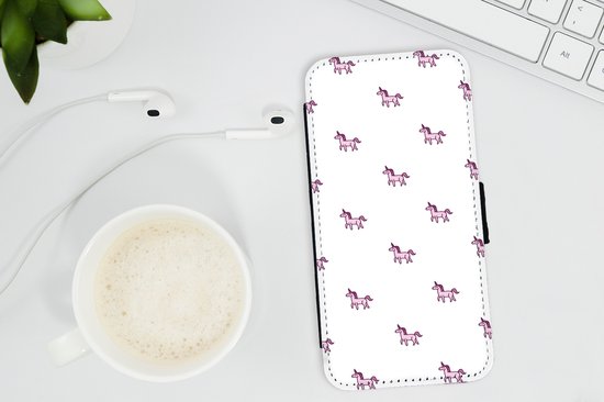 Etui iPhone 8 Bookcase - Fille - Unicorn - Rose - Motifs - Fille - Enfant - Enfants - Avec compartiments - Etui portefeuille avec fermeture aimantée