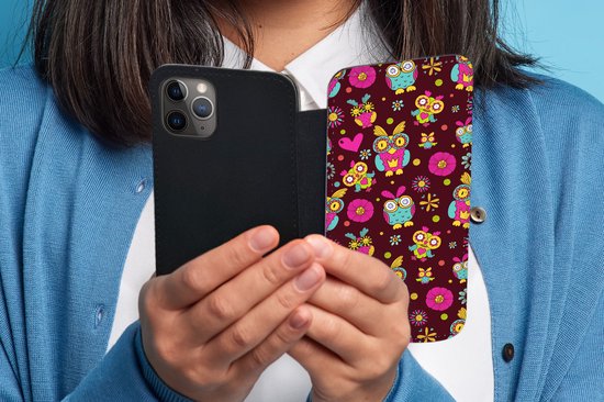 Bookcase pour iPhone 11 Pro Max Bookcase - Filles - Hibou - Chocolat - Motifs - Fille - Enfant - Enfants - Avec compartiments - Étui portefeuille à fermeture magnétique
