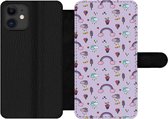 Bookcase Geschikt voor iPhone 12 Pro telefoonhoesje - Patronen - Regenboog - Kroon - Girl - Kids - Kinderen - Met vakjes - Wallet case met magneetsluiting
