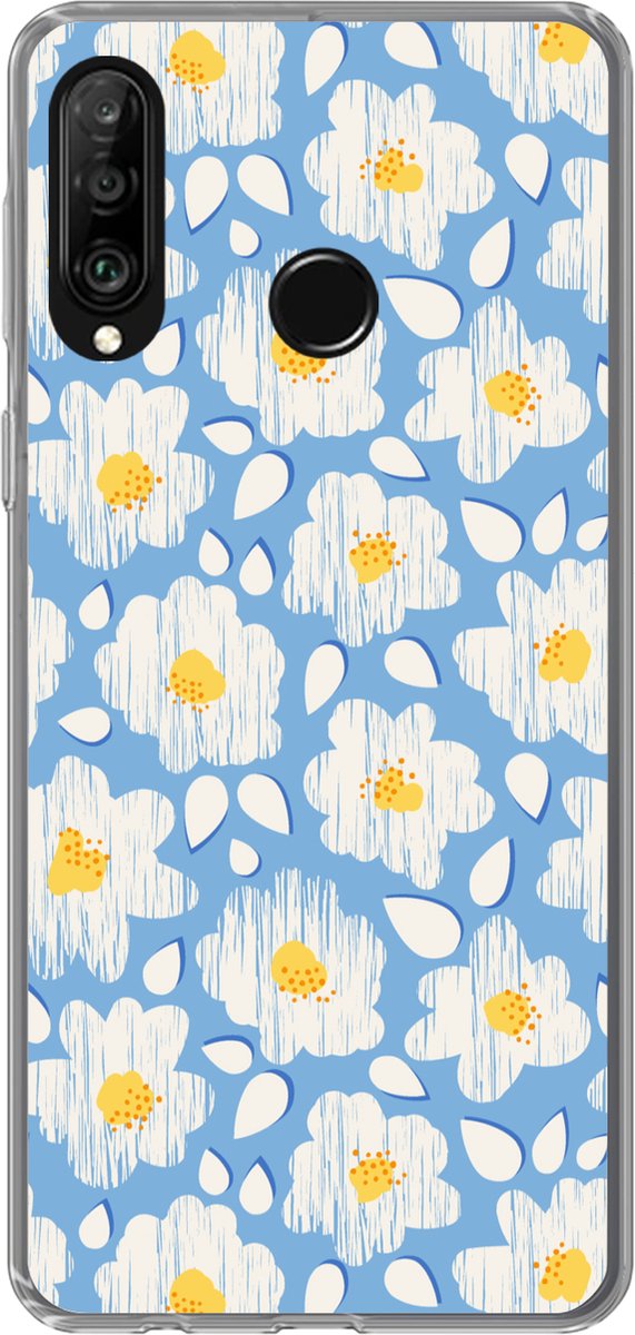 Telefoonhoesje Geschikt voor Huawei P30 Lite hoesje - Meiden - Bloemen - Blauw - Patronen - Girl - Kids - Kinderen - Kind - Siliconen Telefoonhoesje Telefoonhoesje