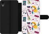 Bookcase Geschikt voor iPhone XR telefoonhoesje - Meiden - Muziek - Koptelefoon - Patronen - Girl - Roze - Kinderen - Kind - Met vakjes - Wallet case met magneetsluiting