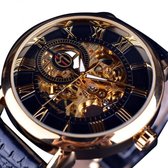 WiseGoods WS1354 Luxe Mannen Horloge - Mechanisch met Leren Band - 3D Skeleton Design - Gift Box - Goud - Ø40