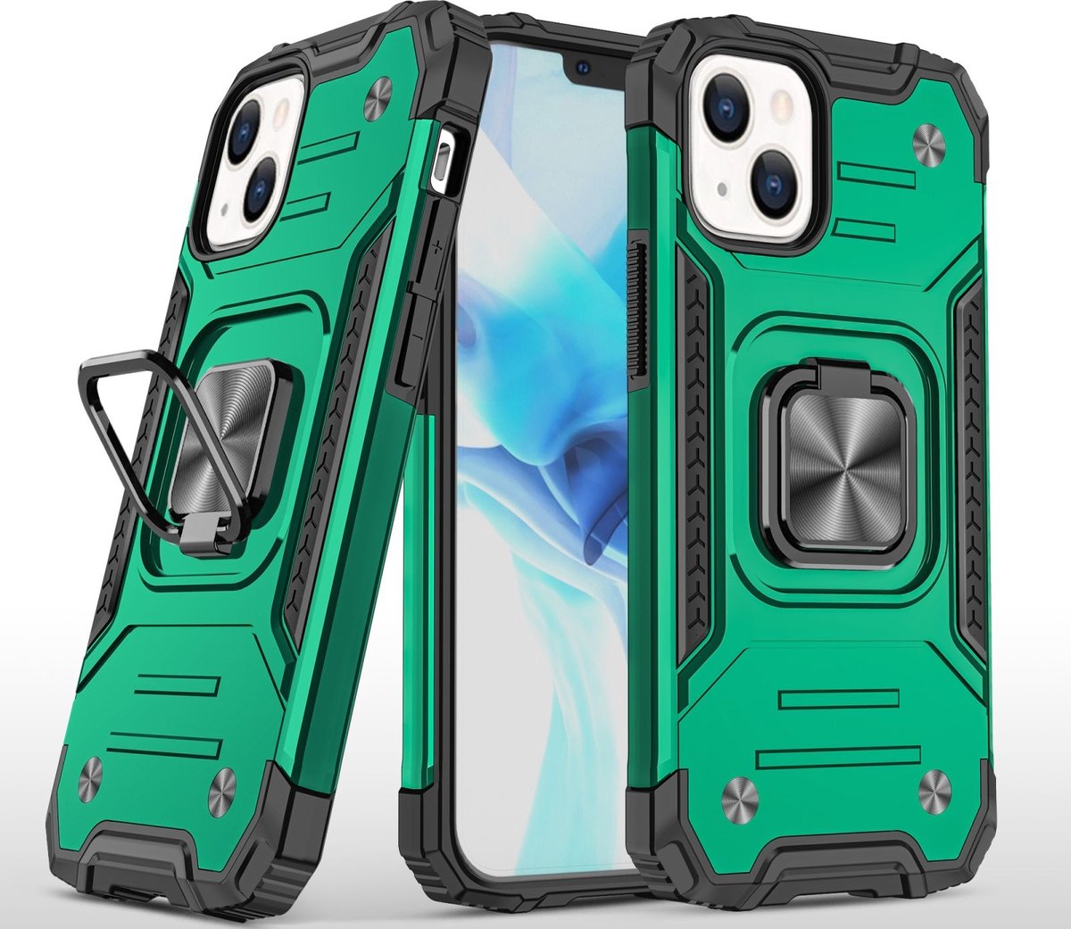 Mobigear Hoesje geschikt voor Apple iPhone 13 Pro Max Telefoonhoesje Hardcase | Mobigear Armor Ring Backcover Shockproof met Ringhouder | Schokbestendig iPhone 13 Pro Max Telefoonhoesje | Anti Shock Proof - Groen