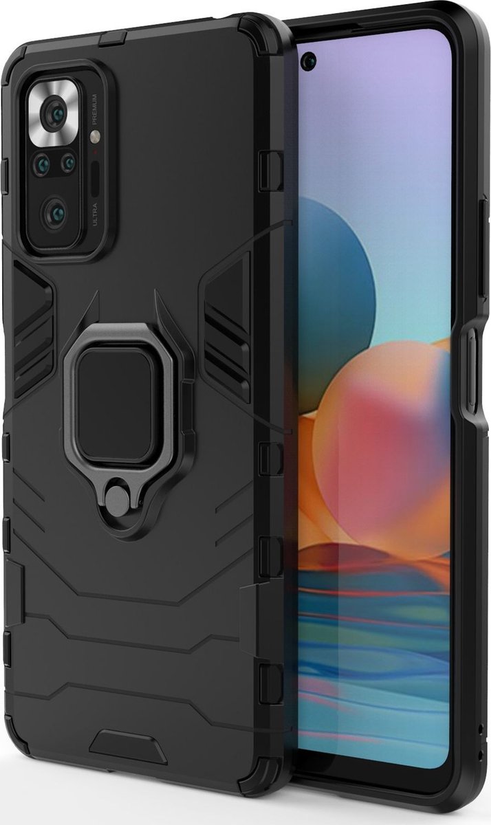 Mobigear Hoesje geschikt voor Xiaomi Redmi Note 10 Pro Telefoonhoesje Hardcase | Mobigear Armor Ring Backcover Shockproof met Ringhouder | Schokbestendig Redmi Note 10 Pro Telefoonhoesje | Anti Shock Proof - Zwart