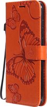 Mobigear Telefoonhoesje geschikt voor Samsung Galaxy A11 Hoesje | Mobigear Butterfly Bookcase Portemonnee | Pasjeshouder voor 2 Pasjes | Telefoonhoesje voor Pinpas / OV Kaart / Rijbewijs - Oranje