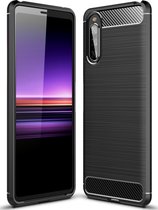 Mobigear Hoesje geschikt voor Sony Xperia 10 II Telefoonhoesje Flexibel TPU | Mobigear Brushed Slim Backcover | Xperia 10 II Case | Back Cover - Zwart