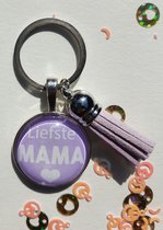 Moederdag sleutelhanger met teksthanger Liefste Mama lila