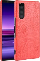 Mobigear Hoesje geschikt voor Sony Xperia 5 Telefoonhoesje Hardcase | Mobigear Croco Backcover | Xperia 5 Case | Back Cover - Rood