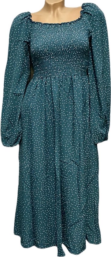 Dames midi jurk met stipjes L/XL groenblauw - Merkloos