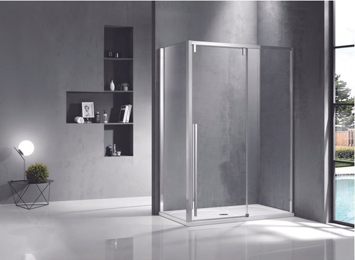 Saniclass Neptune douchecabine 120x100cm met schuifdeur 8mm veiligheidsglas met anti kalk zilver gepolijst