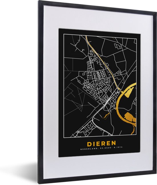 Fotolijst incl. Poster - Dieren - Stadskaart - Plattegrond - Nederland - Kaart - Goud - 30x40 cm - Posterlijst