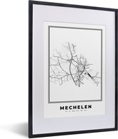 Fotolijst incl. Poster Zwart Wit- België – Mechelen – Stadskaart – Kaart – Zwart Wit – Plattegrond - 30x40 cm - Posterlijst