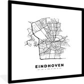 Fotolijst incl. Poster Zwart Wit- Nederland – Eindhoven – Stadskaart – Kaart – Zwart Wit – Plattegrond - 40x40 cm - Posterlijst