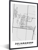 Fotolijst incl. Poster Zwart Wit- Julianadorp - Stadskaart - Zwart Wit - Kaart - Plattegrond - Nederland - 60x90 cm - Posterlijst