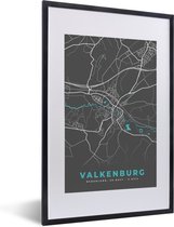 Fotolijst incl. Poster - Valkenburg - Plattegrond - Stadskaart - Kaart - Blauw - 40x60 cm - Posterlijst