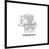 Fotolijst incl. Poster Zwart Wit- Nederland – Eindhoven – Stadskaart – Kaart – Zwart Wit – Plattegrond - 40x40 cm - Posterlijst