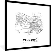 Fotolijst incl. Poster Zwart Wit- Nederland – Tilburg – Stadskaart – Kaart – Zwart Wit – Plattegrond - 40x40 cm - Posterlijst