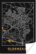 Poster Oldenzaal - Stadskaart - Plattegrond - Black and Gold - Kaart - 120x180 cm XXL