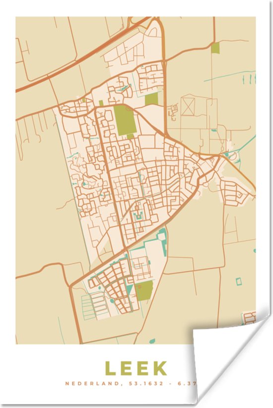 Poster Leek - Vintage - Plattegrond - Kaart - Stadskaart