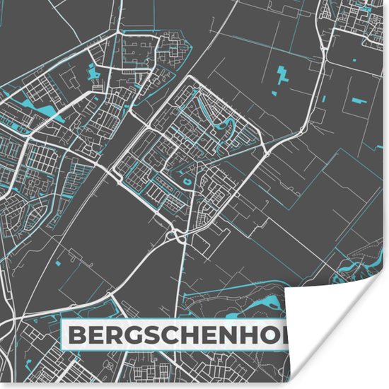 Poster Bergschenhoek - Blauw - Stadskaart - Plattegrond - Kaart - 100x100 cm XXL