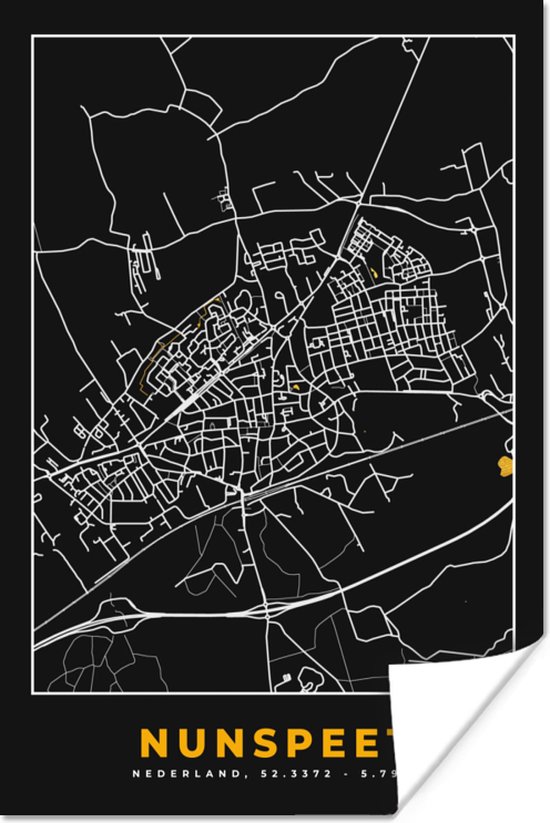 Poster Nunspeet - Plattegrond - Kaart - Goud - Stadskaart - 60x90 cm