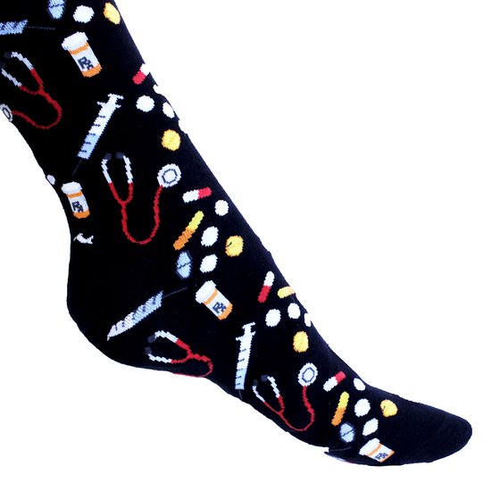 Sokken met medische print - zwart / rood - ONE SIZE - verpleegkundige sokken - cadeau