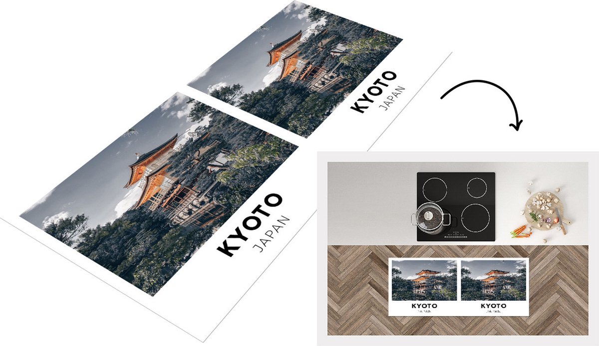 KitchenYeah Keukenloper - Loper keuken - Japan - Architectuur - Boom - 120x50 cm - Keukenloper vinyl Multicolor