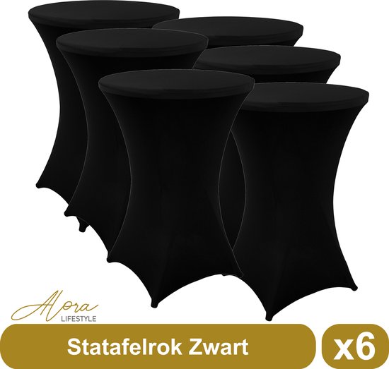 Statafelrok zwart 80 cm - per 6 - partytafel - Alora tafelrok voor statafel - Statafelhoes - Bruiloft - Cocktailparty - Stretch Rok - Set van 6