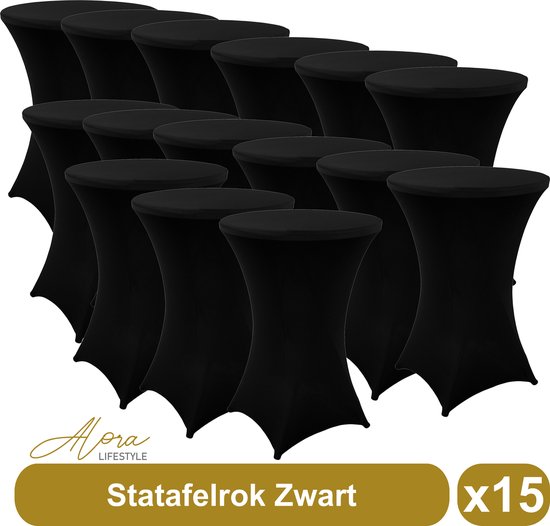 Statafelrok zwart 80 cm - per 15 - partytafel - Alora tafelrok voor statafel - Statafelhoes - Bruiloft - Cocktailparty - Stretch Rok - Set van 15