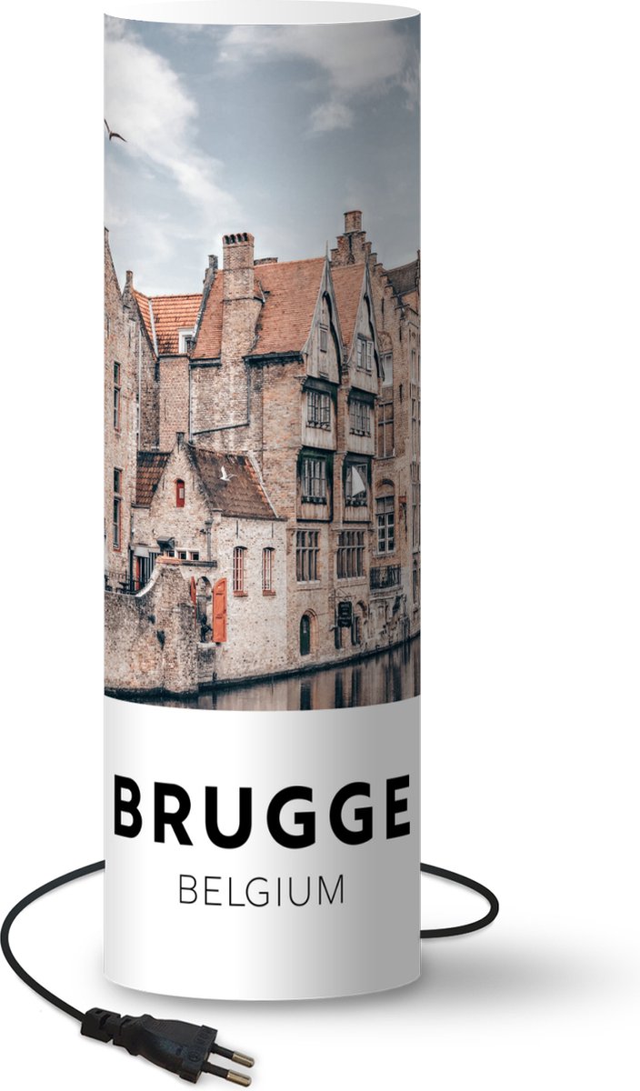 Lamp - Nachtlampje - Tafellamp slaapkamer - Brugge - België - Huizen - 50 cm hoog - Ø15.9 cm - Inclusief LED lamp