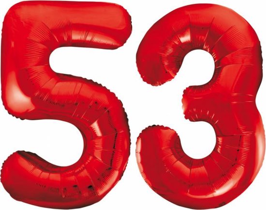 Folieballon 53 jaar rood 86cm