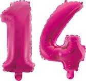 Folieballon 14 jaar roze 86cm